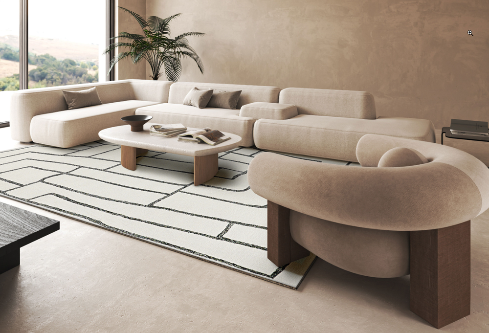 Exquisite Rugs Tangiers 6843 Ivory/Black Area Rug Room Scene Feature