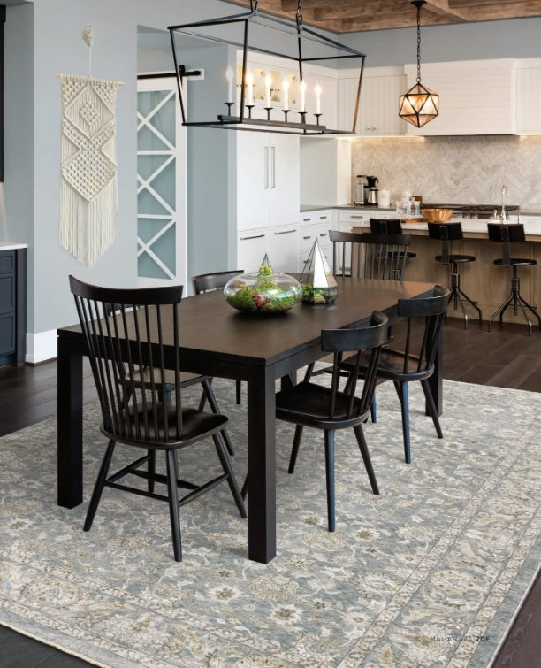 Maharaja rug 070E1 Blue / Ivory Dining Room Scene Featured