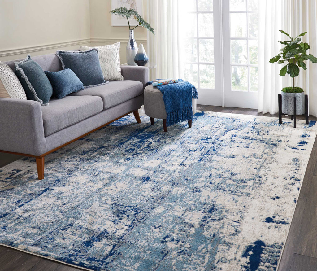 Nourison Maxell MAE16 Ivory Blue Area Rug Room Scene Featured