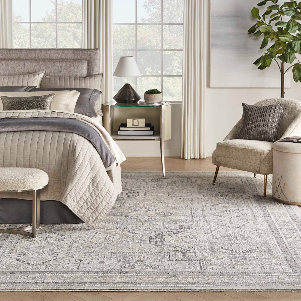 Nourison Nyle NYE01 Ivory/Grey/Blue Area Rug Room Scene Feature