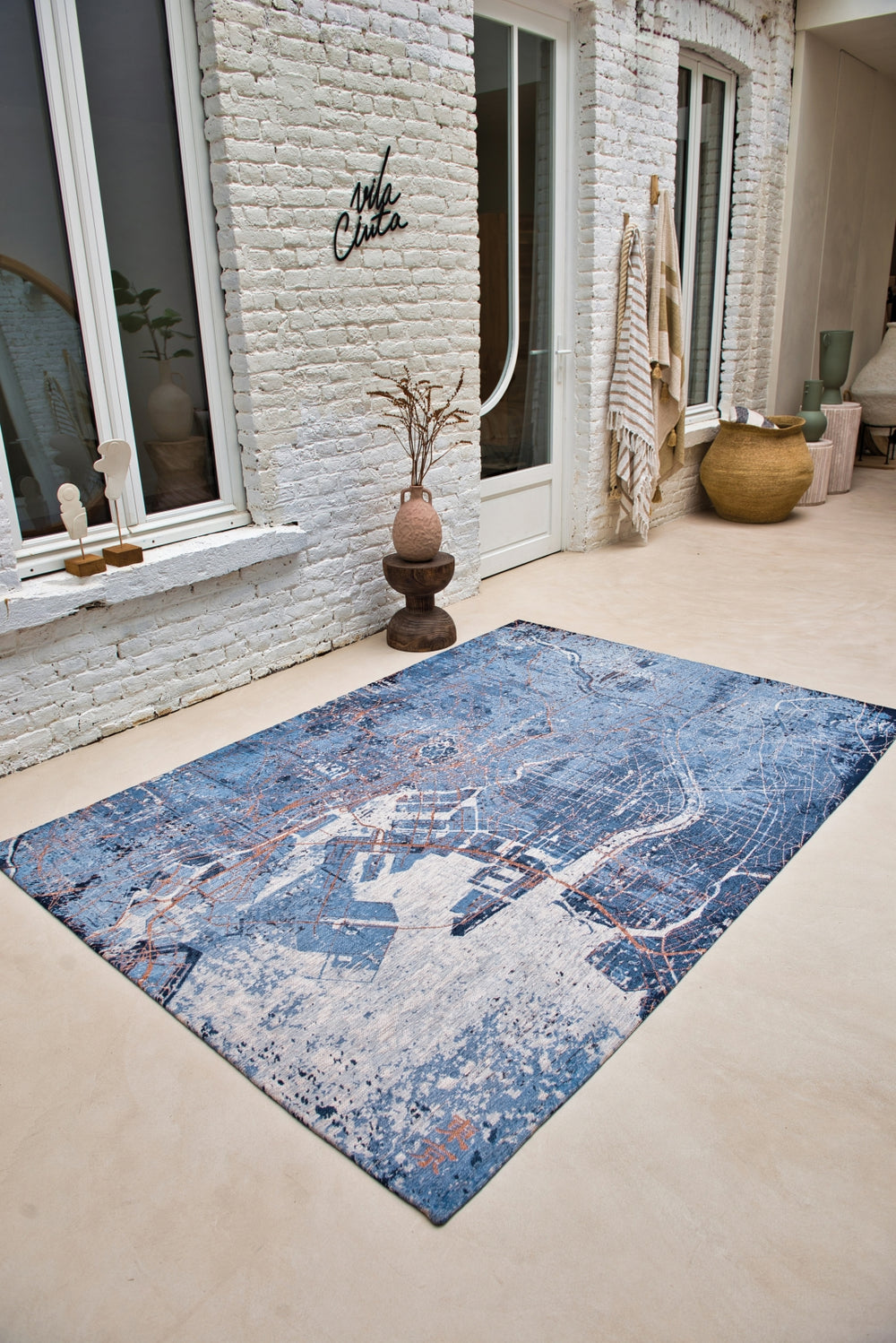 Louis De Poortere Cities Tokyo 9314 Conductive Blue Area Rug Lifestyle Image Feature