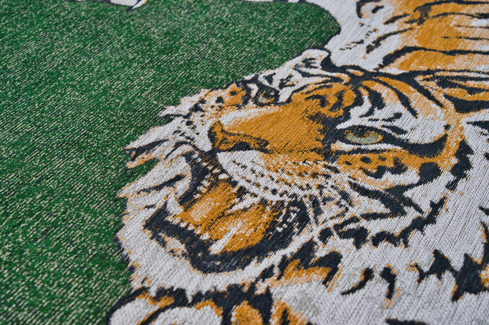 Louis De Poortere Pop Tiger 9388 Green On Fire Area Rug Lifestyle Image Feature
