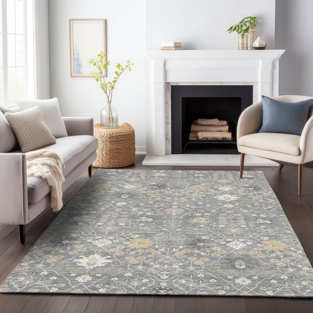 Piper Looms Chantille Traditional ACN1009 Gray Machine Washable Area Rug Lifestyle Image Feature