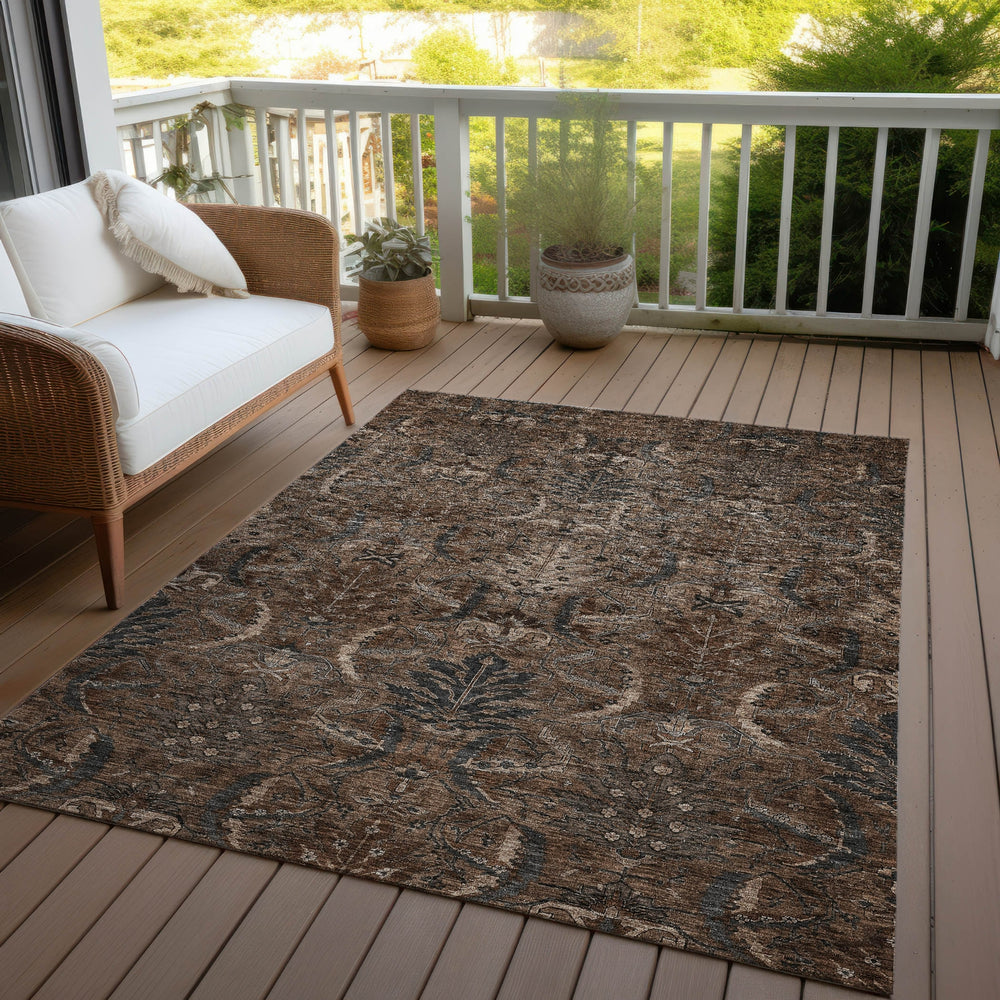 Piper Looms Chantille Damask ACN1082 Fudge Machine Washable Area Rug Outdoor Lifestyle Image Feature