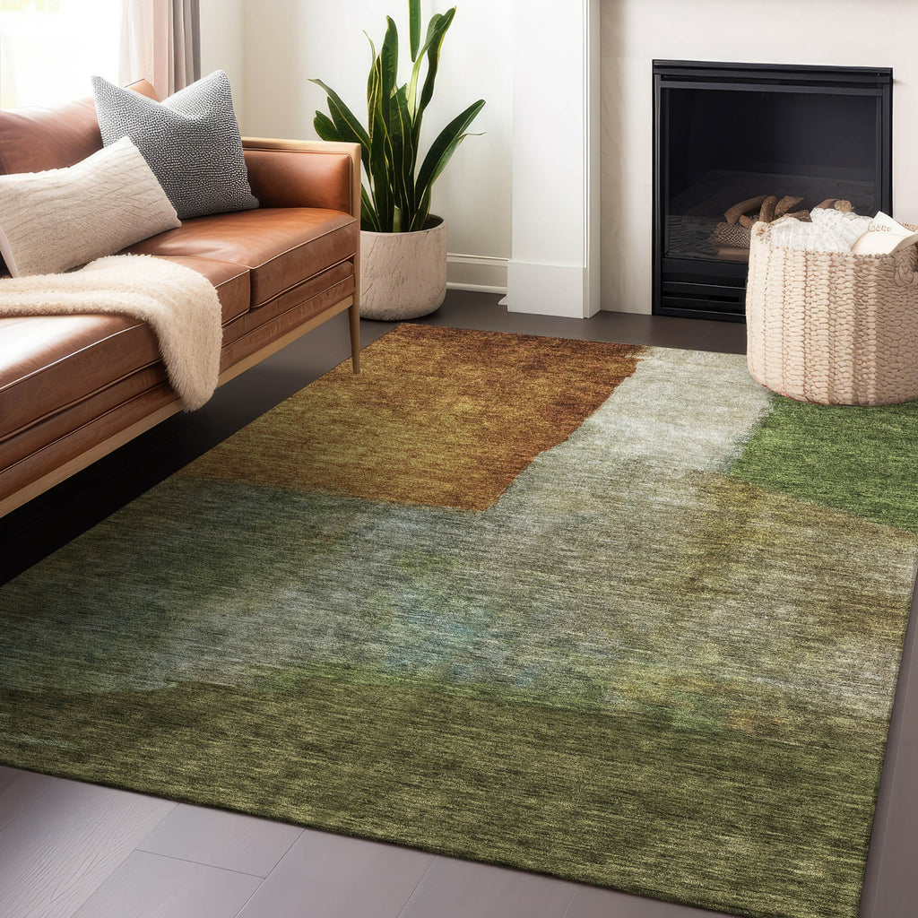 Piper Looms Chantille Squares ACN1100 Green Machine Washable Area Rug main image