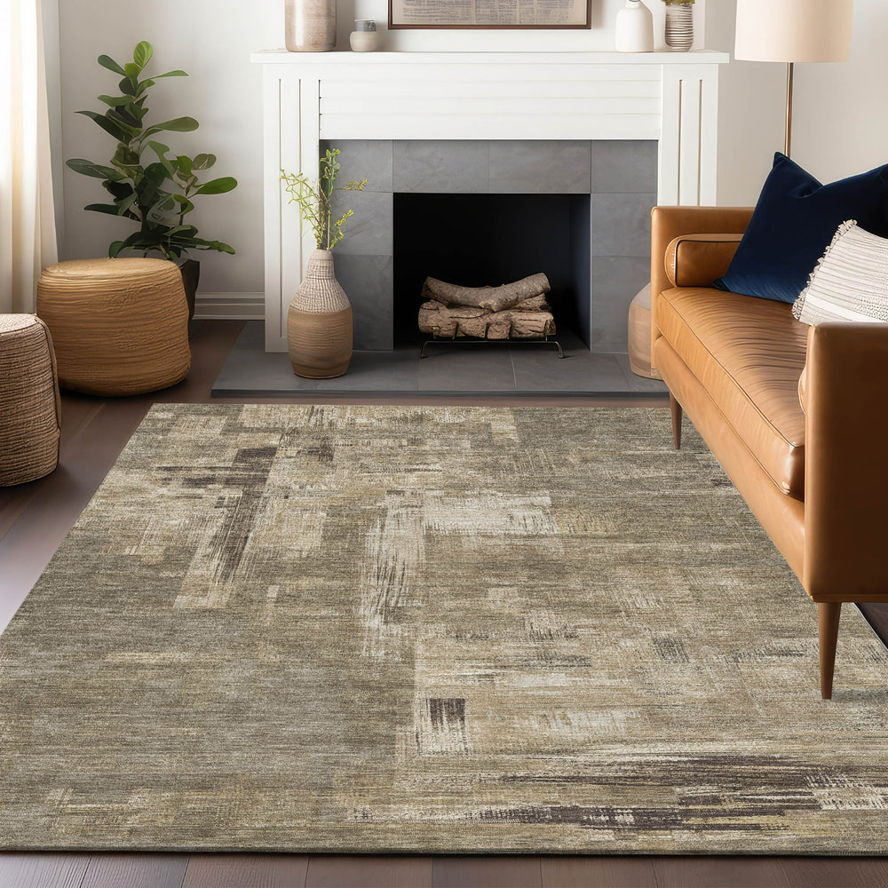Piper Looms Chantille Blocks ACN1341 Mocha Machine Washable Area Rug Lifestyle Image Feature