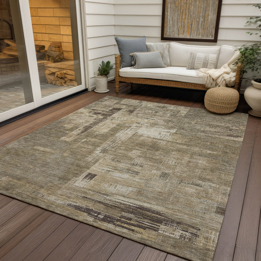 Piper Looms Chantille Blocks ACN1341 Mocha Machine Washable Area Rug Outdoor Lifestyle Image Feature