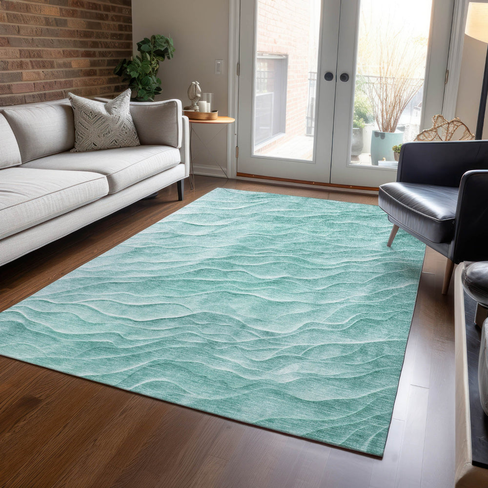 Piper Looms Chantille Waves ACN1614 Aqua Machine Washable Area Rug Lifestyle Image Feature