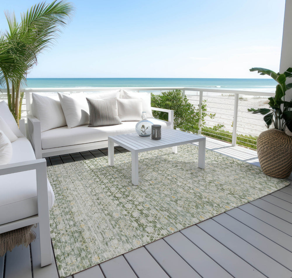 Piper Looms Chantille Stripe ACN1747 Green Machine Washable Area Rug Outdoor Lifestyle Image Feature