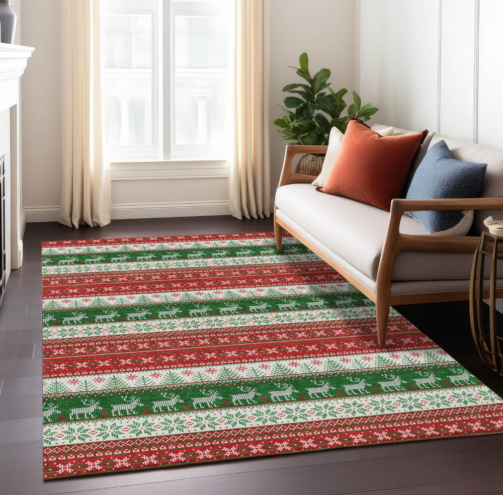 Piper Looms Chantille Christmas ACN1818 Red Machine Washable Area Rug Lifestyle Image Feature