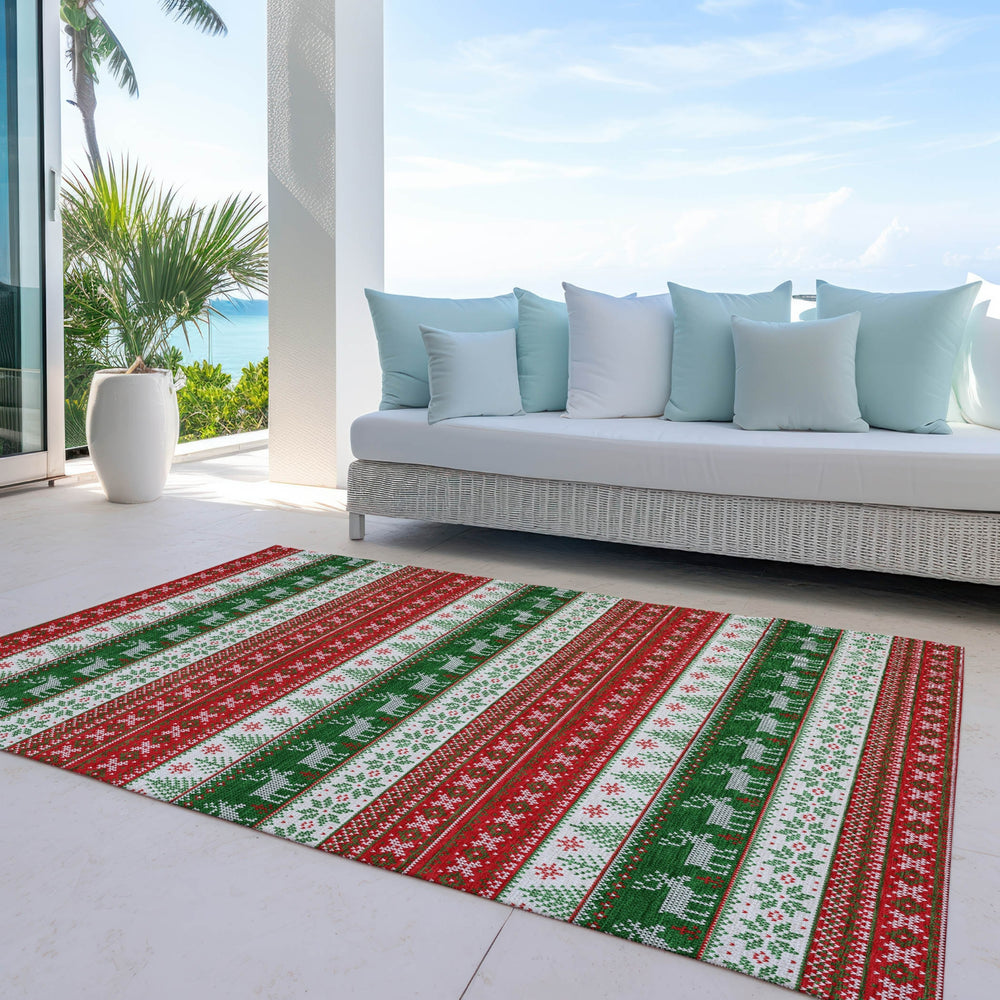 Piper Looms Chantille Christmas ACN1818 Red Machine Washable Area Rug Outdoor Lifestyle Image Feature