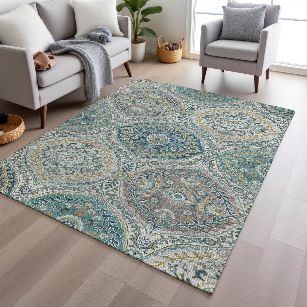 Piper Looms Chantille Panels ACN1990 Teal Machine Washable Area Rug Lifestyle Image Feature