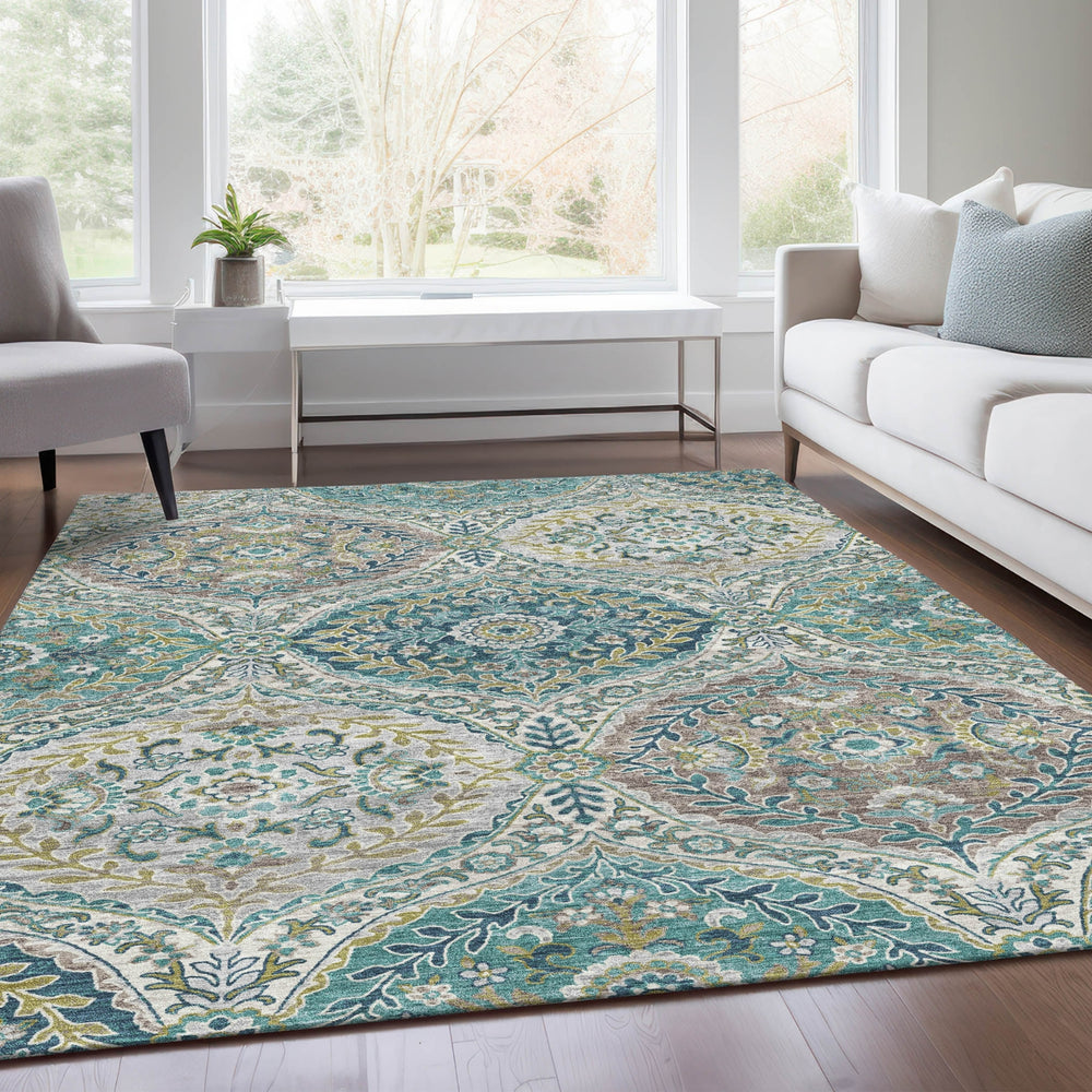 Piper Looms Chantille Panels ACN1990 Teal Machine Washable Area Rug Lifestyle Image Feature