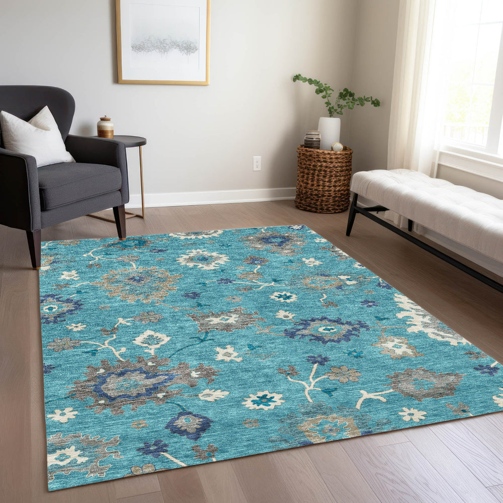 Piper Looms Chantille Oushak ACN753 Teal Machine Washable Area Rug Lifestyle Image Feature