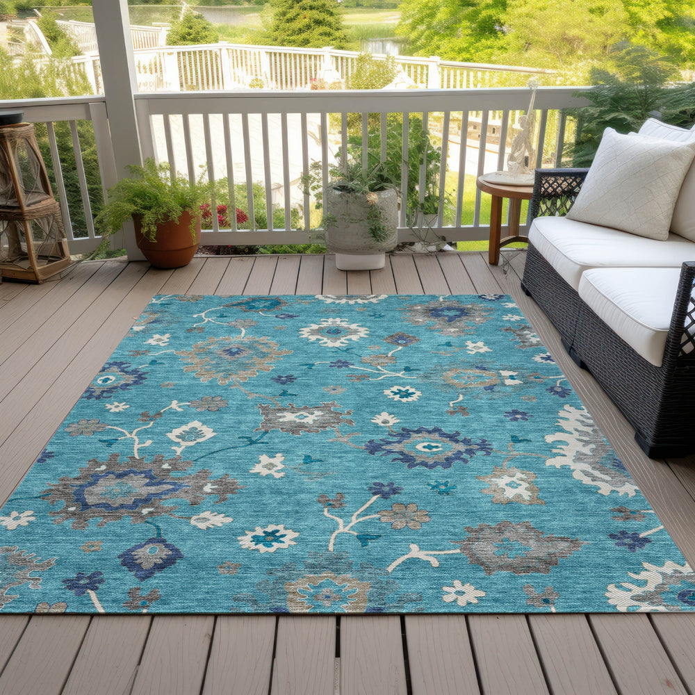 Piper Looms Chantille Oushak ACN753 Teal Machine Washable Area Rug Outdoor Lifestyle Image Feature