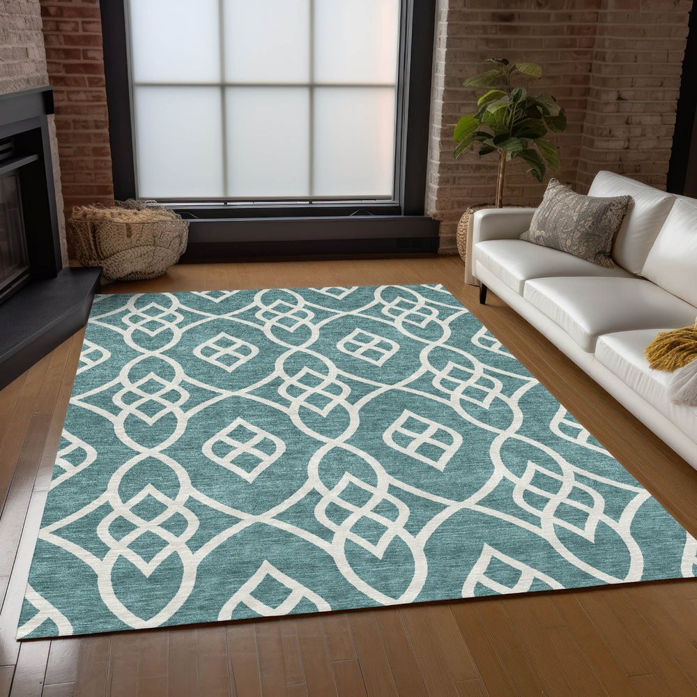 Piper Looms Chantille Scrolls ACN884 Teal Machine Washable Area Rug Lifestyle Image Feature