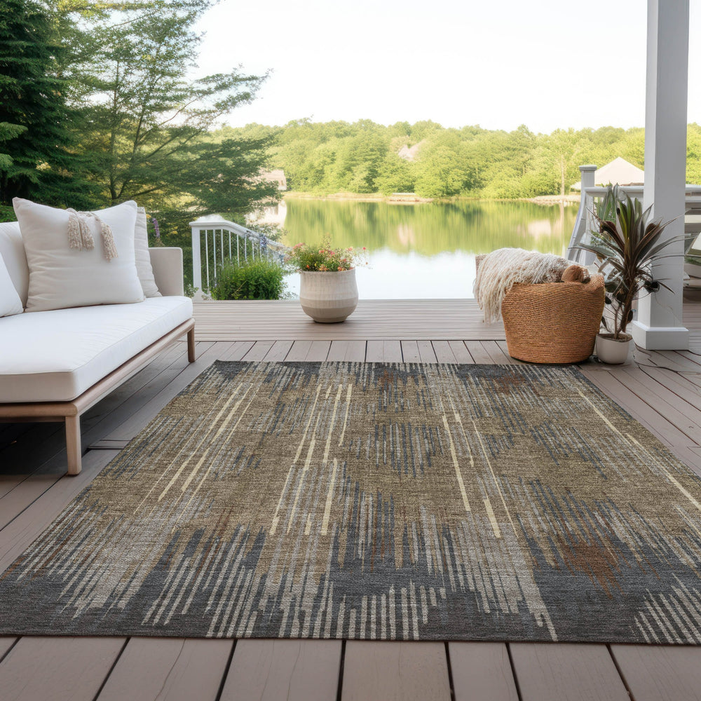 Piper Looms Chantille Stripes ACN893 Taupe Machine Washable Area Rug Outdoor Lifestyle Image Feature