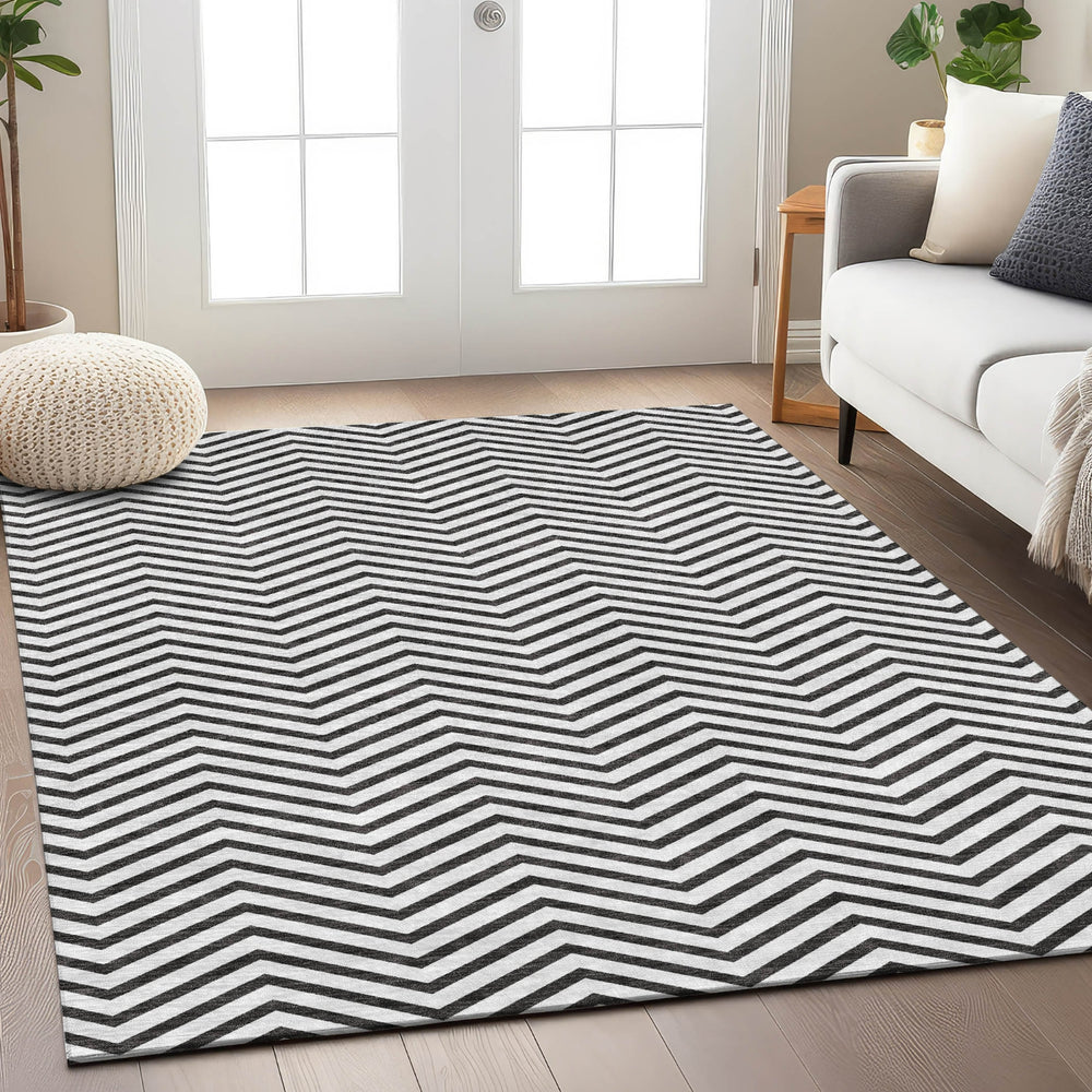 Piper Looms Chantille Chevron ACN934 White Machine Washable Area Rug Lifestyle Image Feature
