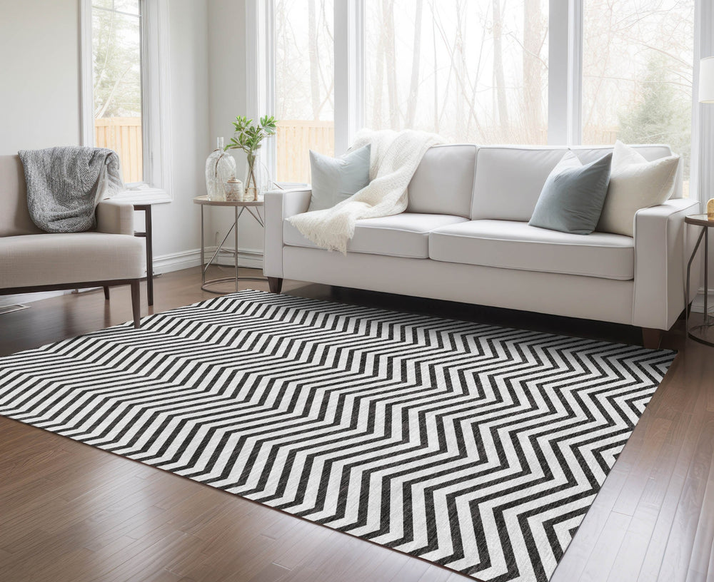Piper Looms Chantille Chevron ACN934 White Machine Washable Area Rug Lifestyle Image Feature
