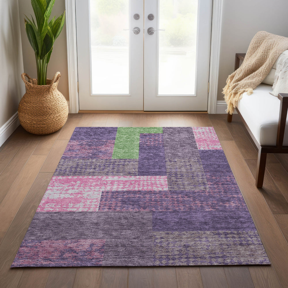 Piper Looms Chantille Rectangles ACN941 Purple Machine Washable Area Rug Lifestyle Image Feature