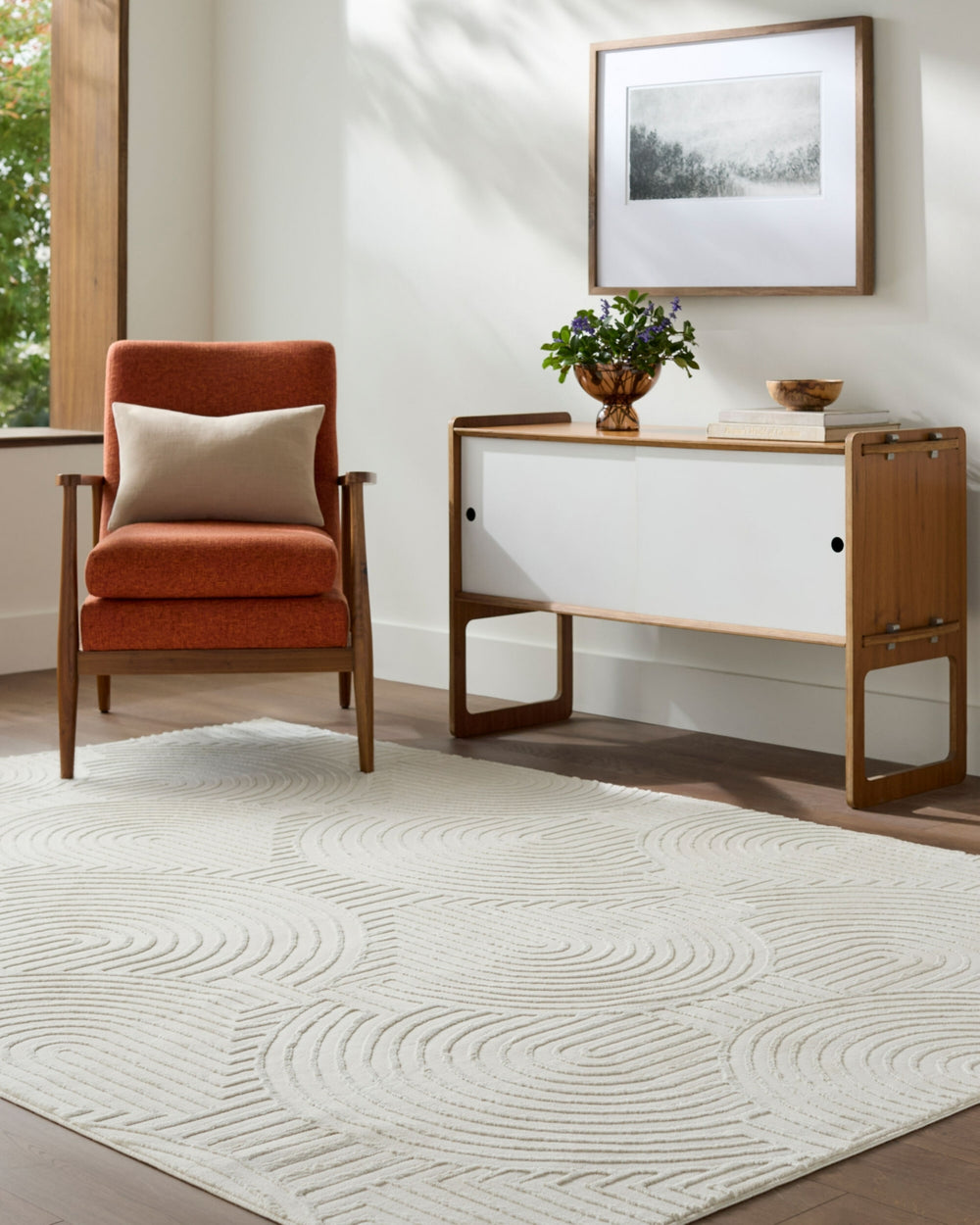 Livabliss Alder ALD-2323 Cream Machine Washable Area Rug Room Scene Feature