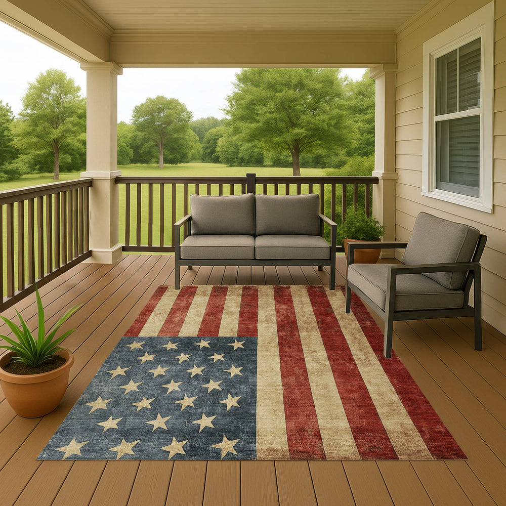 Dalyn Americana AM1 Red Machine Washable Area Rug Outdoor Lifestyle Image Feature