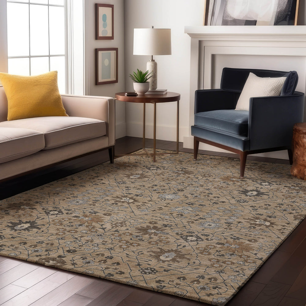 Piper Looms Mayfield Oriental AMF1009 Taupe Machine Washable Area Rug Lifestyle Image Feature