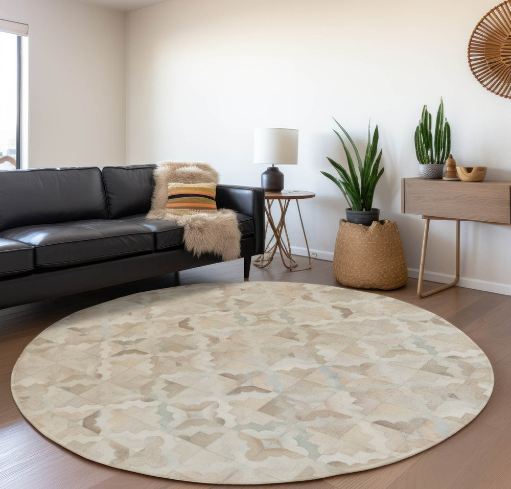 Piper Looms Mayfield Scallop Diamonds AMF103 Ivory Machine Washable Area Rug Round Lifestyle Image Feature