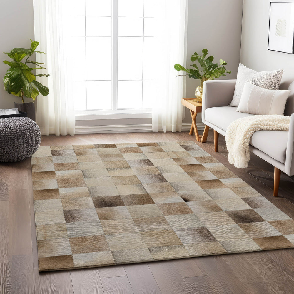Piper Looms Mayfield Boxes AMF105 Taupe Machine Washable Area Rug Lifestyle Image Feature