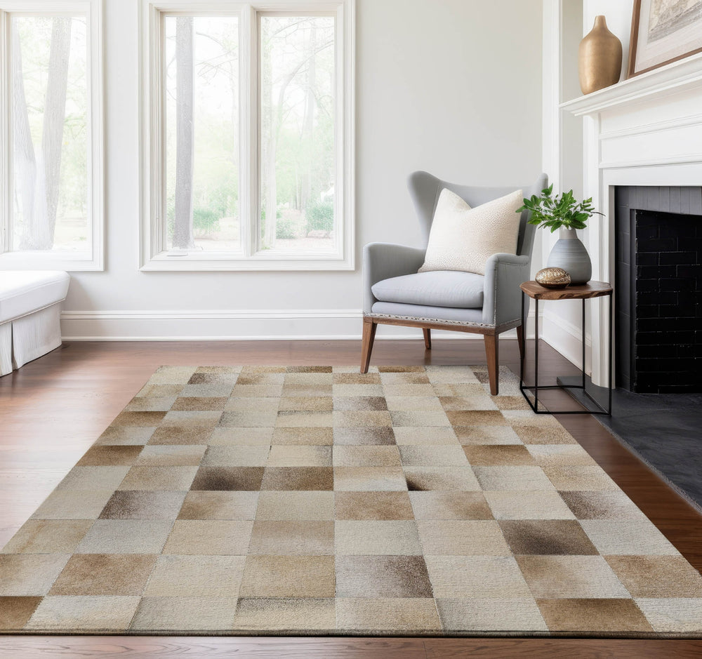 Piper Looms Mayfield Boxes AMF105 Taupe Machine Washable Area Rug Lifestyle Image Feature