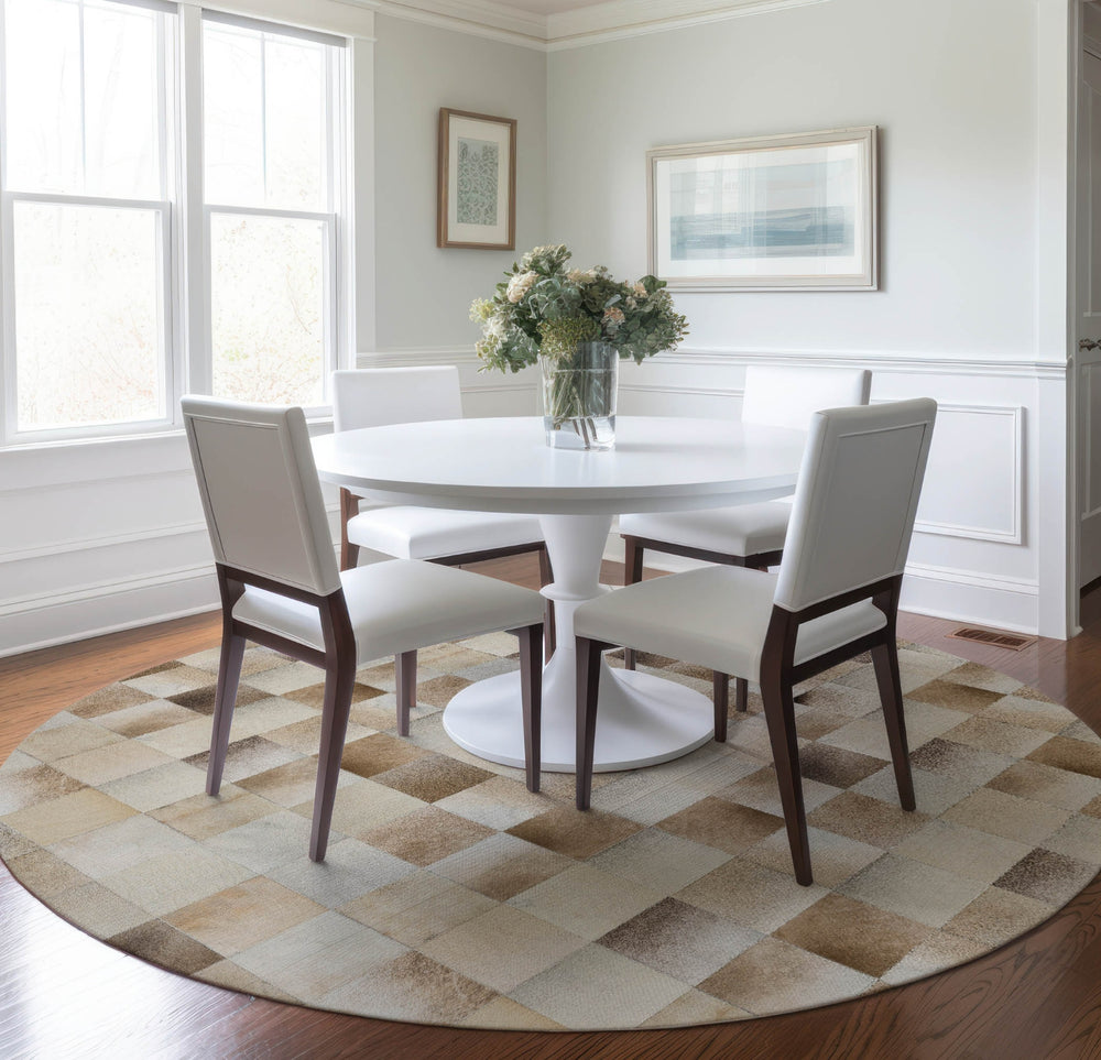 Piper Looms Mayfield Boxes AMF105 Taupe Machine Washable Area Rug Round Lifestyle Image Feature