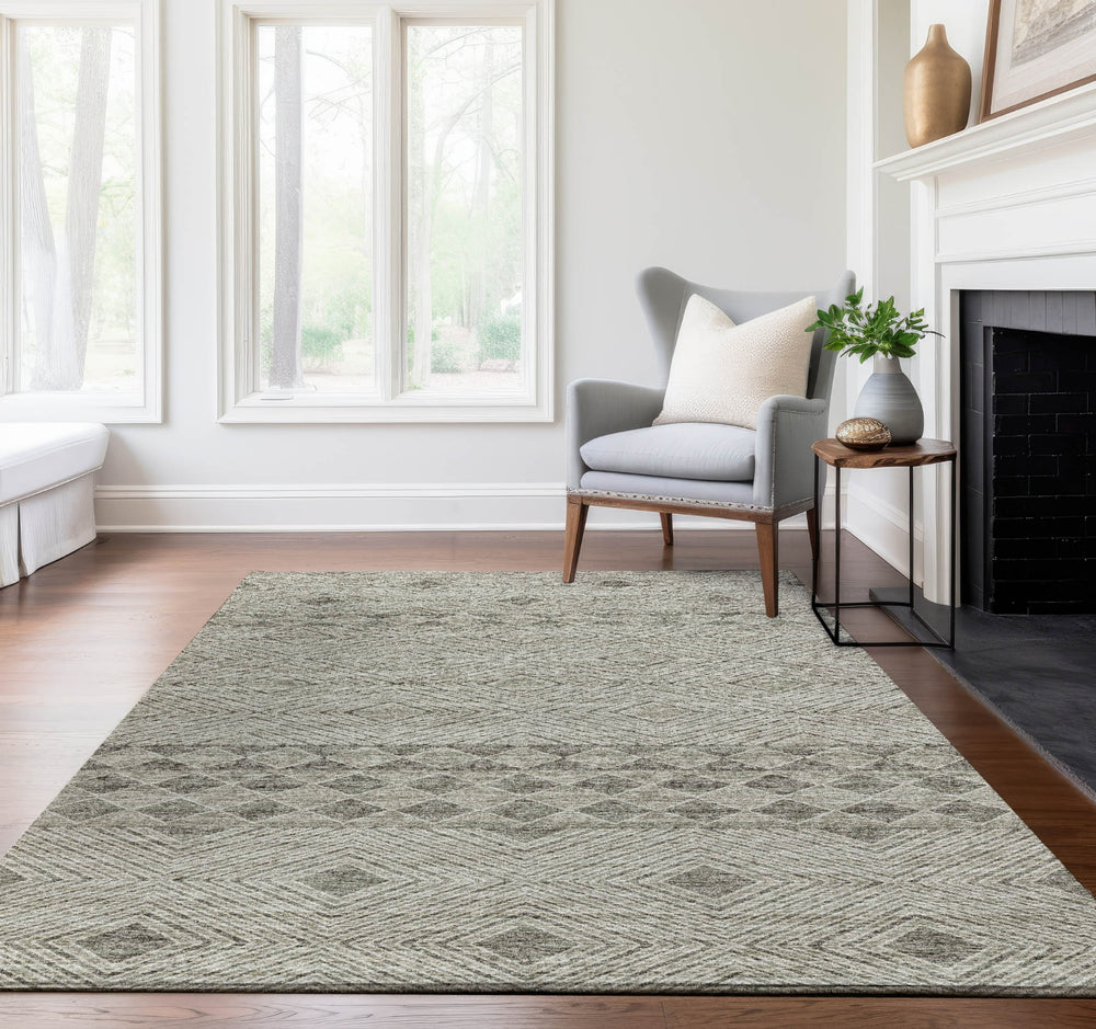 Piper Looms Mayfield Cultural Diamond AMF107 Taupe Machine Washable Area Rug Lifestyle Image Feature