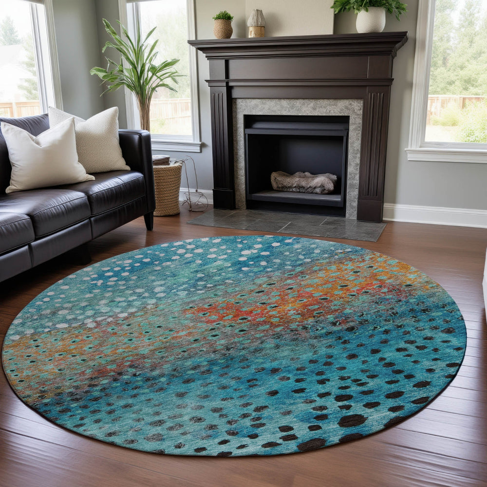 Piper Looms Mayfield Circles AMF1074 Blue Machine Washable Area Rug Round Lifestyle Image Feature