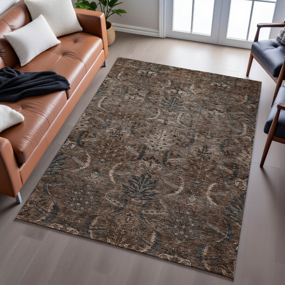 Piper Looms Mayfield Damask AMF1082 Fudge Machine Washable Area Rug Lifestyle Image Feature