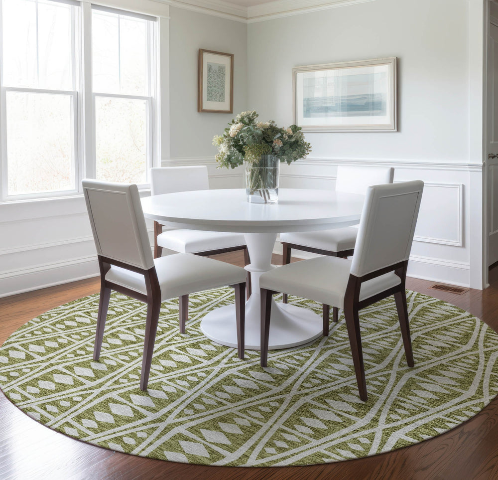 Piper Looms Mayfield Tribal Boho AMF112 Olive Machine Washable Area Rug Round Lifestyle Image Feature