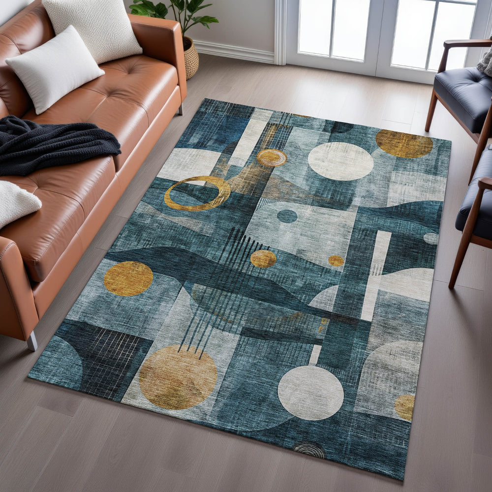 Piper Looms Mayfield Contemporary AMF1126 Teal Machine Washable Area Rug Lifestyle Image Feature