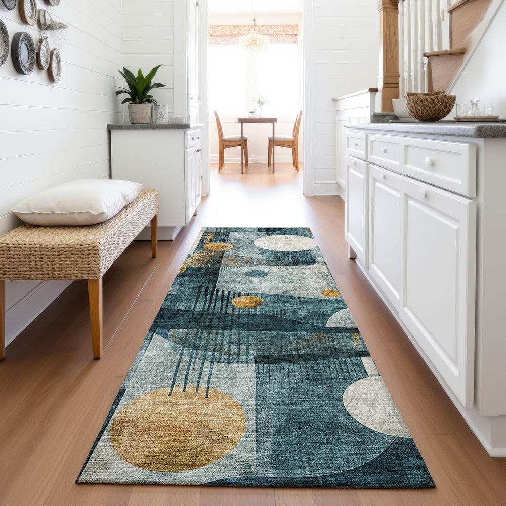Piper Looms Mayfield Contemporary AMF1126 Teal Machine Washable Area Rug Runner Lifestyle Image Feature