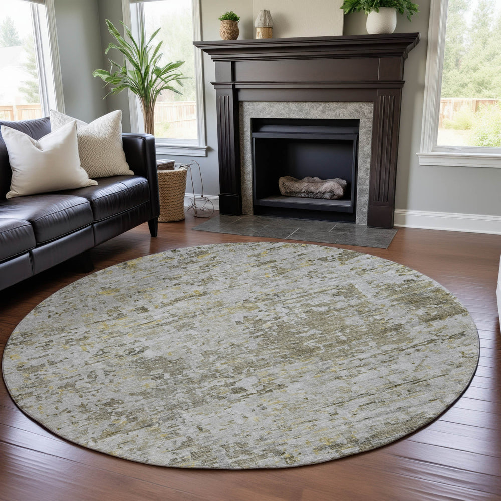 Piper Looms Mayfield Modern AMF1128 Taupe Machine Washable Area Rug Round Lifestyle Image Feature
