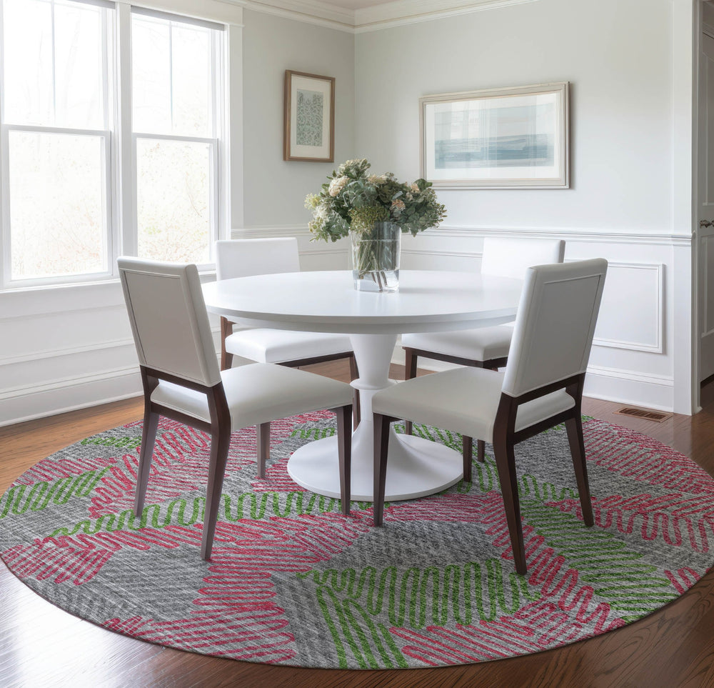 Piper Looms Mayfield Leaves: Tropical Botanical AMF117 Pink Machine Washable Area Rug Round Lifestyle Image Feature