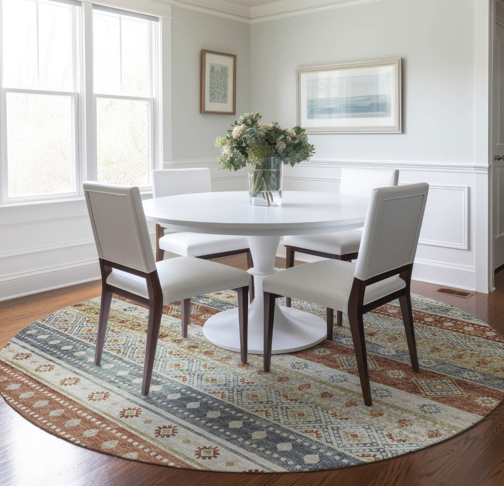 Piper Looms Mayfield Tribal Diamond AMF118 Desert Machine Washable Area Rug Round Lifestyle Image Feature