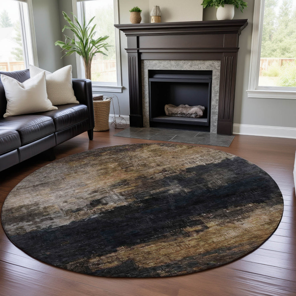 Piper Looms Mayfield Abstract AMF1209 Charcoal Machine Washable Area Rug Round Lifestyle Image Feature