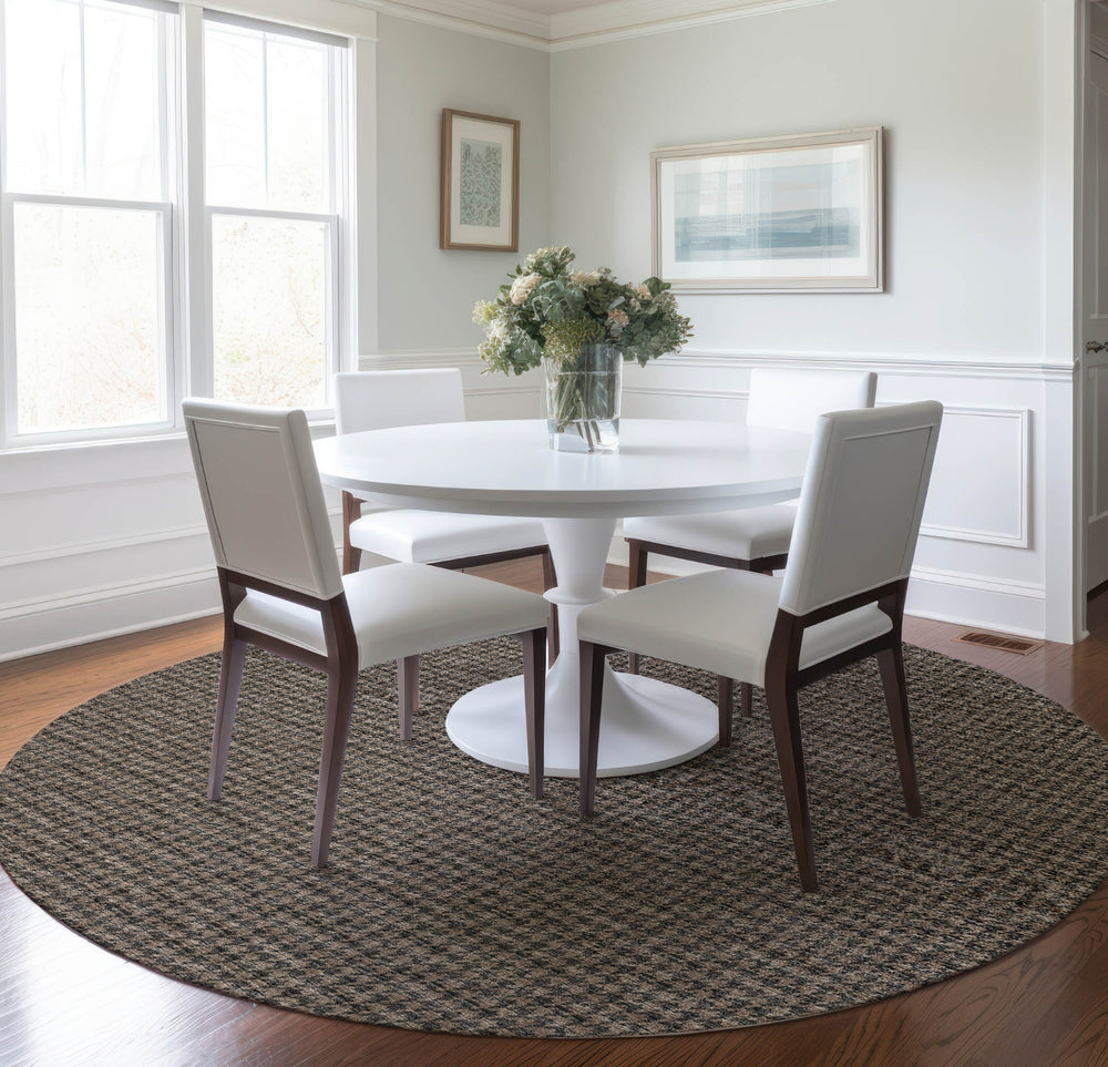 Piper Looms Mayfield Houndstooth AMF137 Chocolate Machine Washable Area Rug Round Lifestyle Image Feature