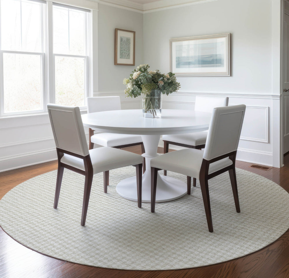 Piper Looms Mayfield Houndstooth AMF137 Linen Machine Washable Area Rug Round Lifestyle Image Feature