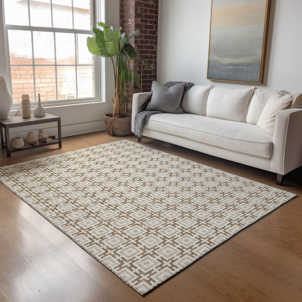Piper Looms Mayfield Modern Squares AMF139 Taupe Machine Washable Area Rug Lifestyle Image Feature