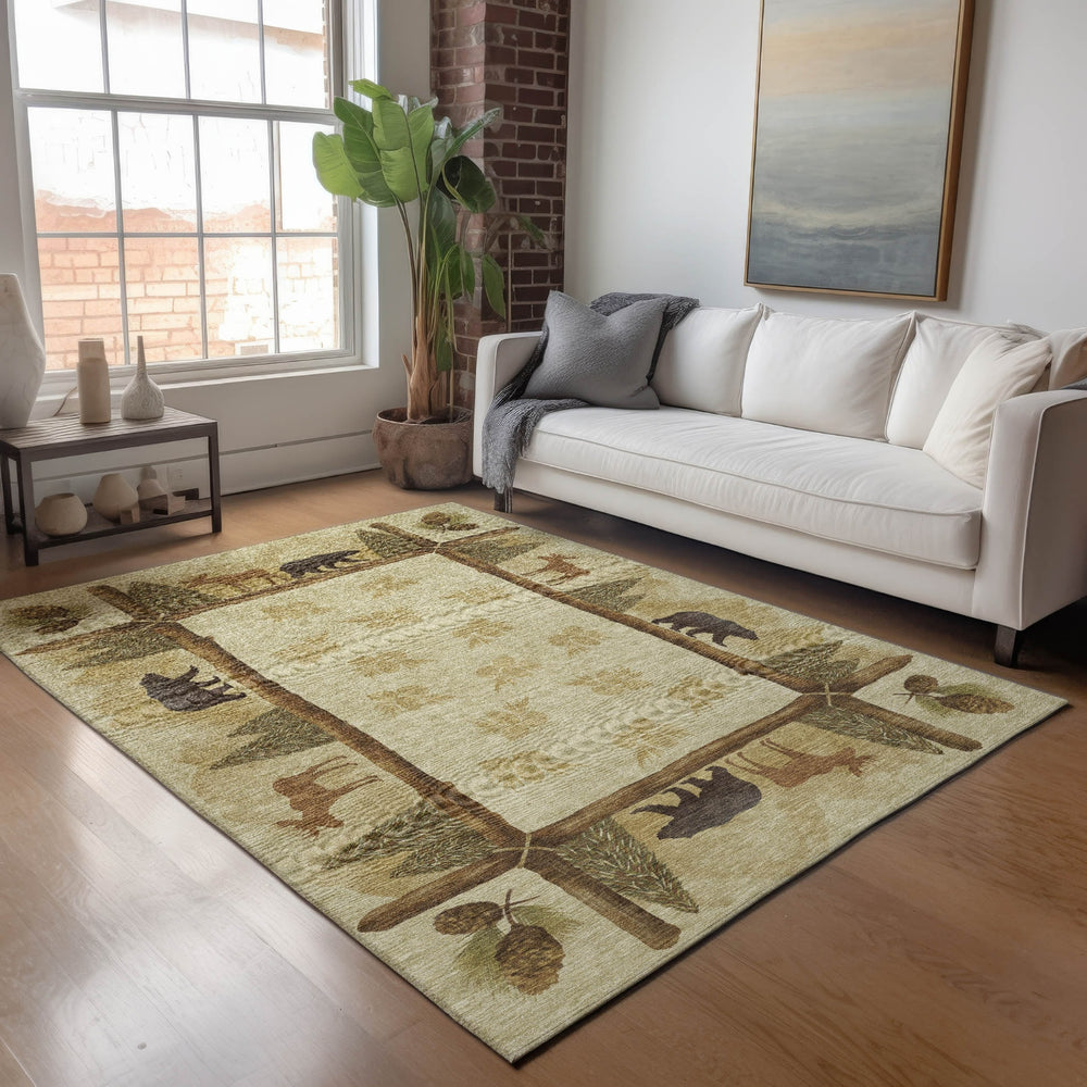 Piper Looms Mayfield Pinecones AMF142 Khaki Machine Washable Area Rug Lifestyle Image Feature