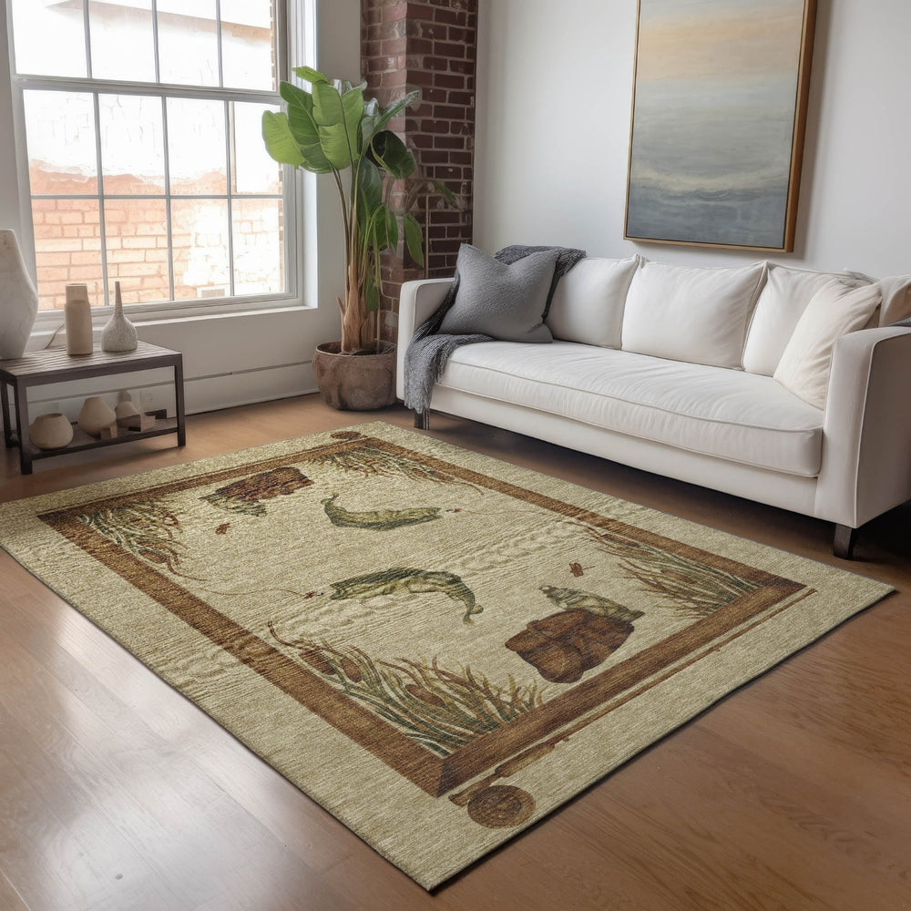 Piper Looms Mayfield Fish AMF145 Khaki Machine Washable Area Rug Lifestyle Image Feature