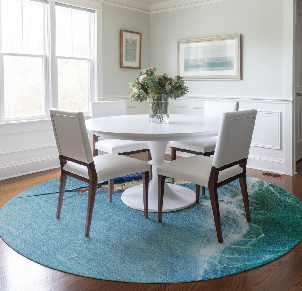 Piper Looms Mayfield Sailfish AMF147 Bermuda Machine Washable Area Rug Round Lifestyle Image Feature