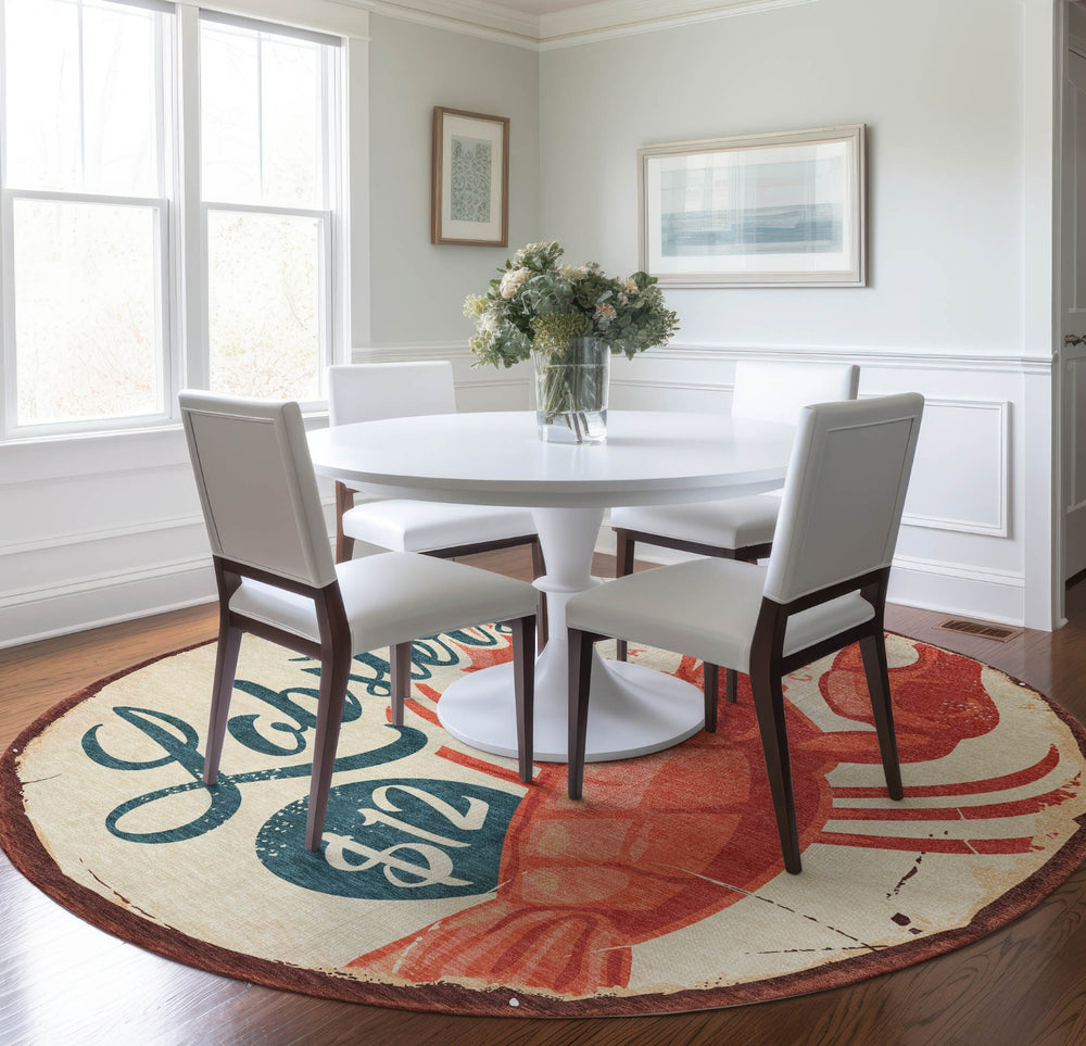 Piper Looms Mayfield Lobster AMF150 Beige Machine Washable Area Rug Round Lifestyle Image Feature
