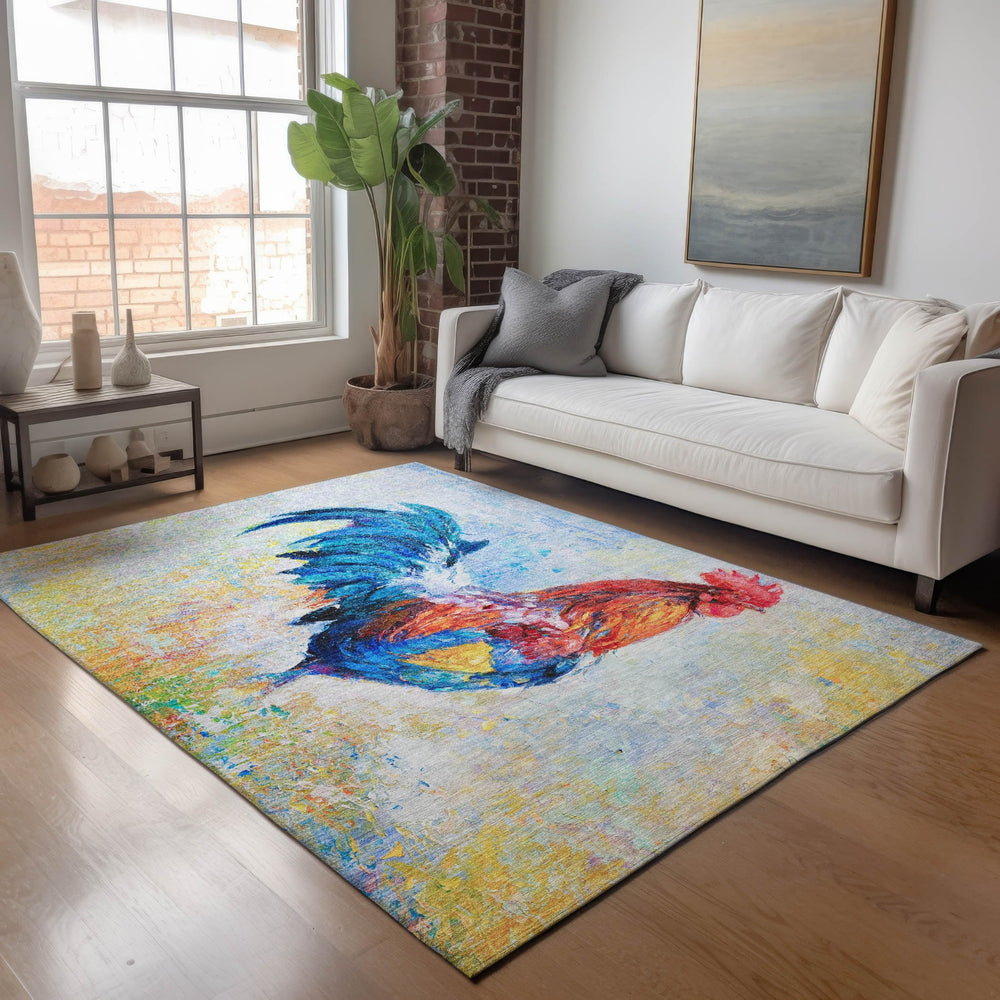 Piper Looms Mayfield Rooster AMF156 Blue Machine Washable Area Rug Lifestyle Image Feature
