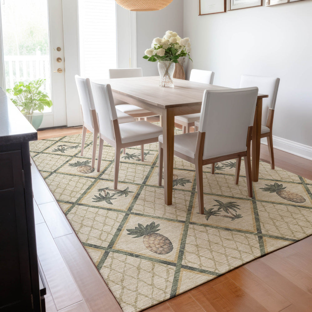 Piper Looms Mayfield Bamboo and Pineapples AMF162 Palm Machine Washable Area Rug Lifestyle Image Feature